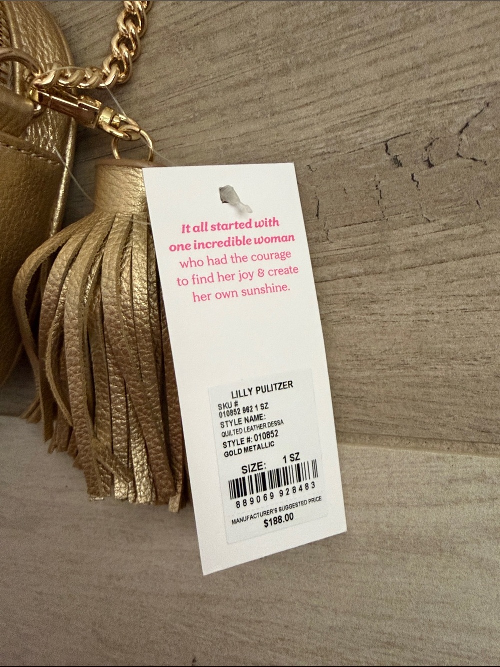 Lilly Pulitzer Metallic Gold Quilted Crossbody with Tassel Accent - Picture 3 of 5